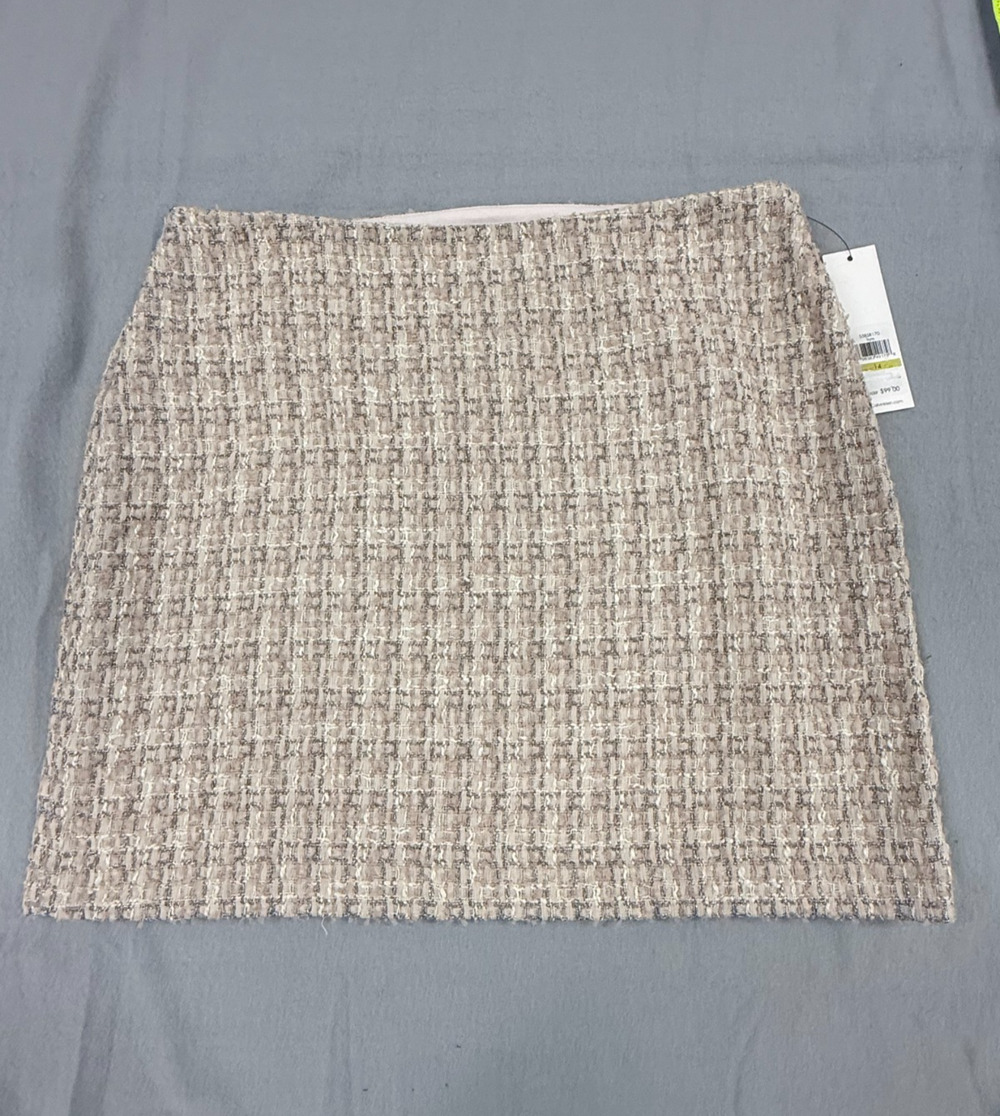 Calvin Klein Mini Skirt Womens 14 Multi Plaid Tweed Textured A-Line Office NWT